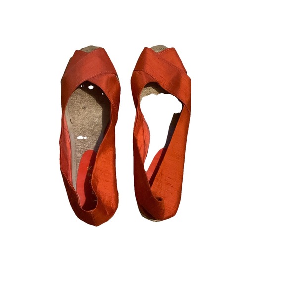 LRL Ralph Lauren Cecilia Sz 7.5 Shantung Silk Espadrille Wedge‎ Peep Toe Sandals - Picture 1 of 2
